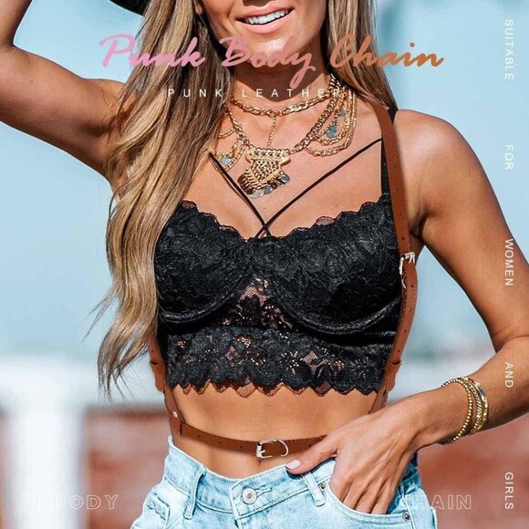 Plus Size Faux Leather Body Harness Black Adjustable Punk Belt Women main image 7